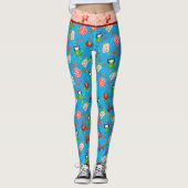 Blauw Retro Japans Maneki Neko Kat en Geisha Leggings (Voorkant)