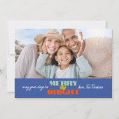 Blauw Retro Kerst Foto Kaart | Horizontaal (Voorkant)