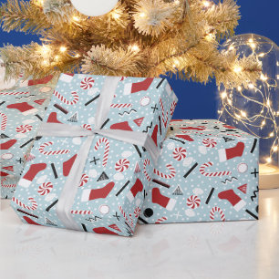Blauw Retro Kerst Peppermunt Cadeaupapier