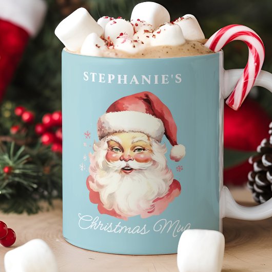 Blauw  Retro Kerstman Kerst Koffiemok