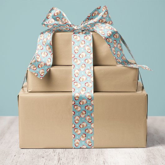 Blauw  Retro Kerstman Kerst Satijnen Lint