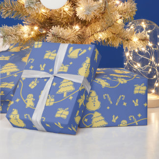 Blauw Retro Kerstpatroon Cadeaupapier