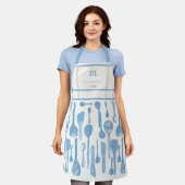 blauw retro keukenlepels monogram cadeau schort (Gedragen)