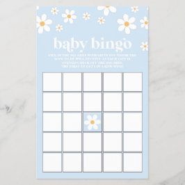 Blauw Retro Madeliefje Baby Shower Bingo Flyer