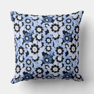 Blauw Retro Madeliefjespatroon Effen Kleur Kussen