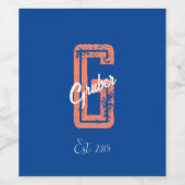 Blauw Retro Minimalistisch Modern Monogram Naam Wijn Etiket (Enkel label)