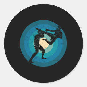 Blauw Retro Muay Thai - Nak Muay, Kickbokscadeau Ronde Sticker