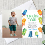 Blauw Retro Popsicle Custom Afbeelding Verjaardags Bedankkaart<br><div class="desc">Dit is een Blauw Groen Sinaasappel Retro Popsicle Custom Afbeelding Foto Verjaardagsfeestje Dank u kaart!</div>