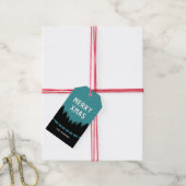 Blauw retro Prettig Kerstfeest met dennenbomen en Cadeaulabel (Met Touw)