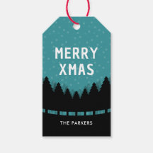 Blauw retro Prettig Kerstfeest met pijnbomen en sn