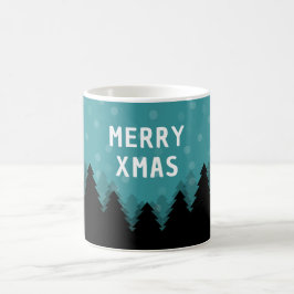 Blauw retro Prettig Kerstfeest met pijnbomen en sn Koffiemok