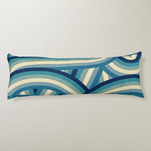 Blauw Retro Regenboog Strepen Patroon Lichaamskussen (Achterkant)