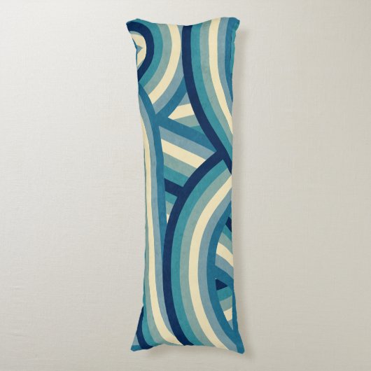 Blauw Retro Regenboog Strepen Patroon Lichaamskussen (Voorkant Verticaal)
