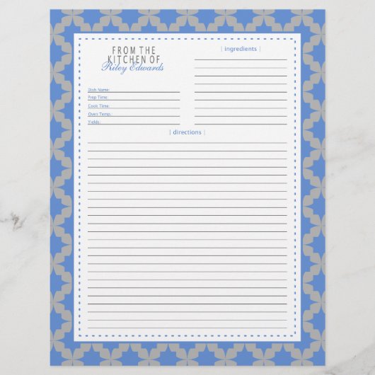 Blauw Retro Star Recept Pagina (Voorkant)