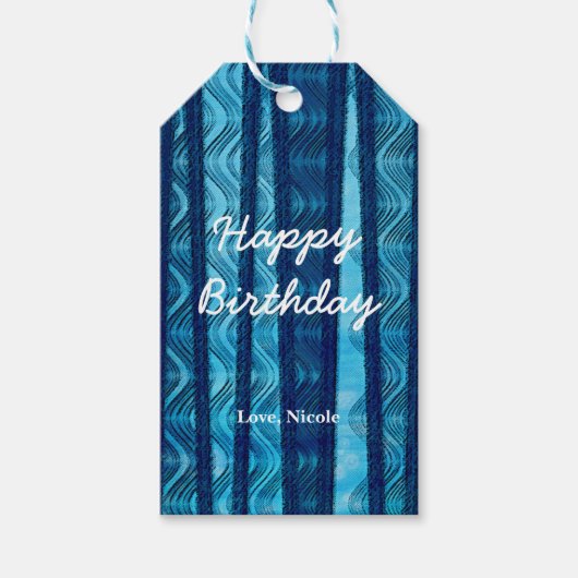 Blauw Retro Strandgolven Vintage Abstract Cadeaubi Cadeaulabel (Voorkant)