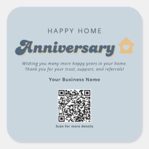 Blauw Retro Vastgoed Thuisjubileum QR-code Vierkante Sticker