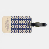 Blauw Retro Vibe Blad Patroon Monogram Bagagelabel (Achterkant horizontaal)