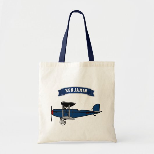 Blauw Retro Vliegtuig Kinder Tote Bag (Voorkant)