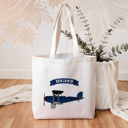 Blauw Retro Vliegtuig Kinder Tote Bag