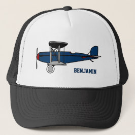  Blauw Retro Vliegtuig Kinder Trucker Pet
