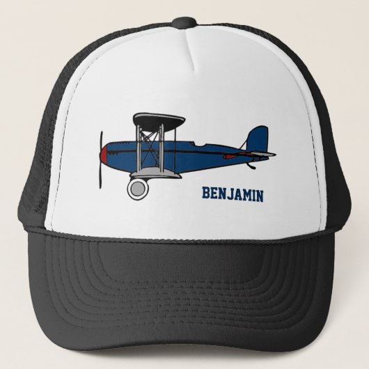 Blauw Retro Vliegtuig Kinder Trucker Pet (Voorkant)