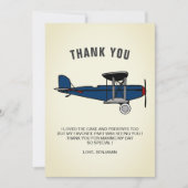 Blauw Retro Vliegtuig Verjaardagsfeest Bedankkaart (Voorkant)