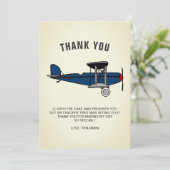Blauw Retro Vliegtuig Verjaardagsfeest Bedankkaart (Staand voorkant)