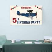  Blauw Retro Vliegtuig Verjaardagsfeest Spandoek (Beurs)