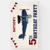  Blauw Retro Vliegtuig Verjaardagsfeest Spandoek (Verticaal)