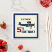 Blauw Retro Vliegtuig Verjaardagsfeestpapier Servet (Insitu)