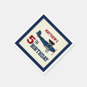 Blauw Retro Vliegtuig Verjaardagsfeestpapier Servet (Hoek)