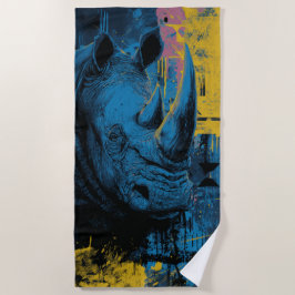 Blauw Rhino Urban Street Art Illustratie Strandlaken