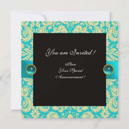 BLAUW RIBBON TURQUOISE WHITE BLACK DAMASKMONOGRAM KAART (Achterkant)