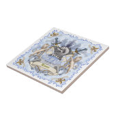 Blauw Ridder Familie Crest Achternaam Tegeltje (Zijkant)