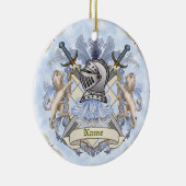 Blauw Ridder Familiewapen Achternaam Ornament (Rechts)