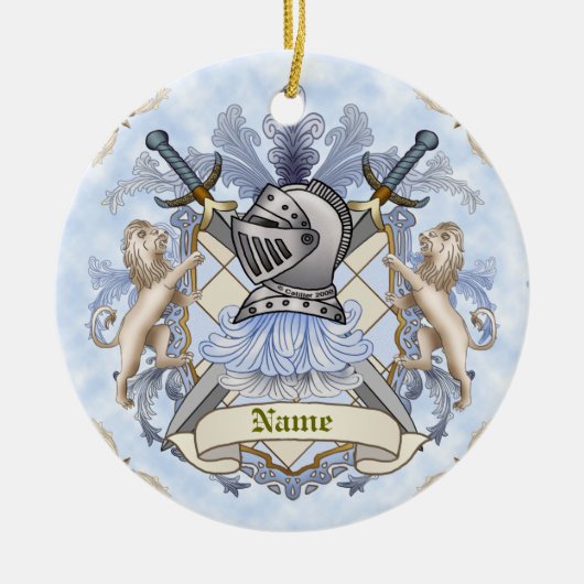 Blauw Ridder Familiewapen Achternaam Ornament (Voorkant)