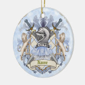 Blauw Ridder Familiewapen Achternaam Ornament (Links)