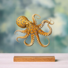 Blauw-Ringige Octopus Desk Sign Acryl Bord