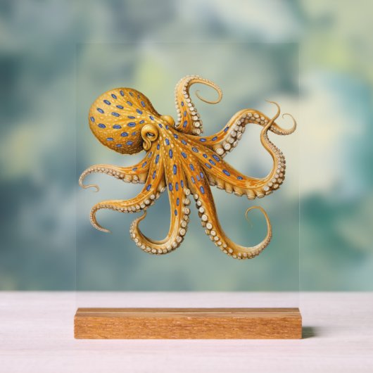Blauw-Ringige Octopus Desk Sign Acryl Bord (Neutraal)