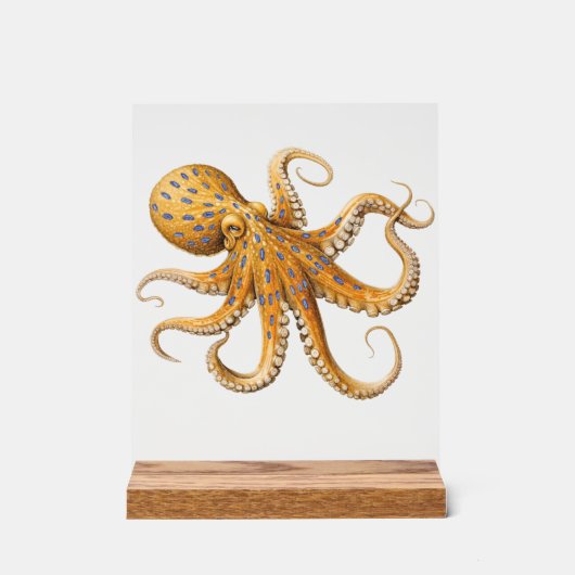 Blauw-Ringige Octopus Desk Sign Acryl Bord (Voorkant)