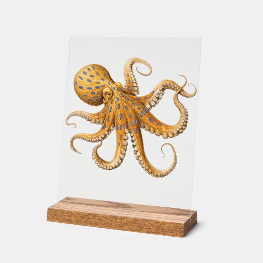 Blauw-Ringige Octopus Desk Sign Acryl Bord (Hoek)
