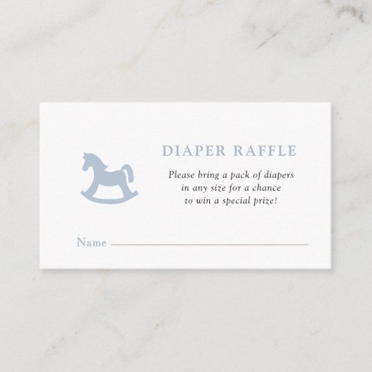 Blauw Rocking paard Baby Boy douche Luier Raffle Informatiekaartje (Voorkant)