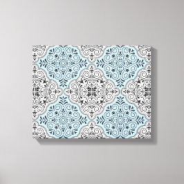 Blauw Rococo Patroon Bloei Canvas Afdruk