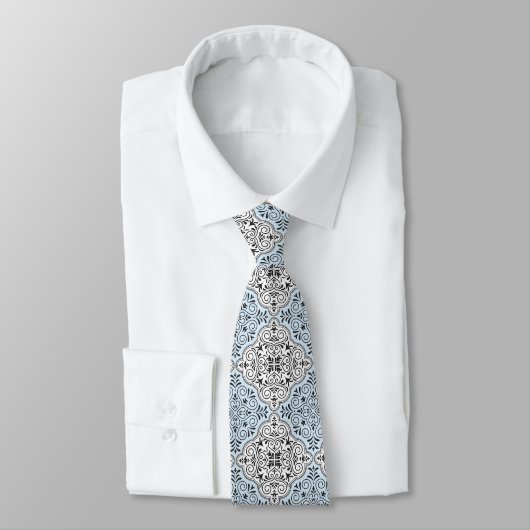 Blauw Rococo Patroon Bloei Stropdas (Gebonden)