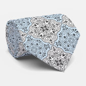 Blauw Rococo Patroon Bloei Stropdas (Opgerold)