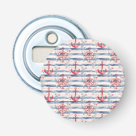 Blauw Rode Ankers Bloem Strepen Strand Button Flesopener