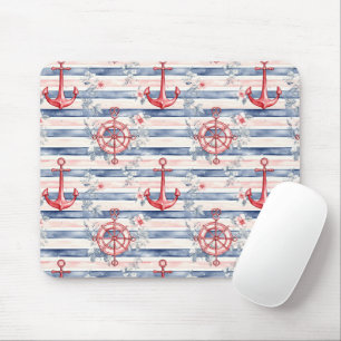 Blauw Rode Ankers Bloem Strepen Strand Muismat