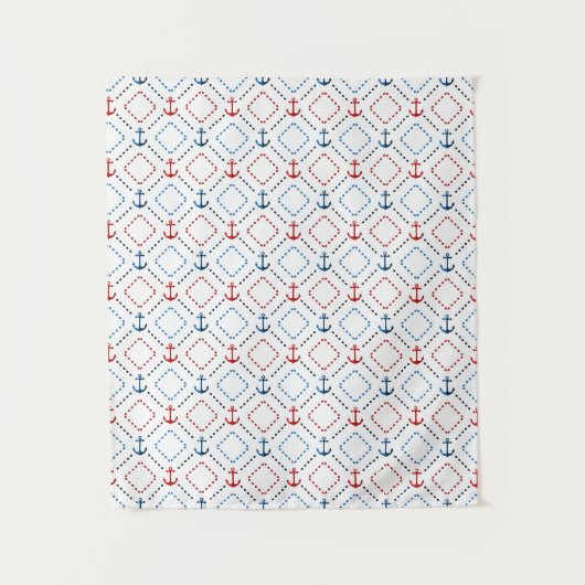 Blauw, rode ankers, marinier wandkleed (Voorkant)
