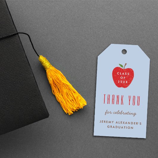 Blauw Rode Appel Afstudeerfeest Favor Geschenkkaar Cadeaulabel