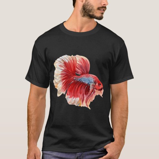 Blauw-rode betta vis waterverf t-shirt (Voorkant)